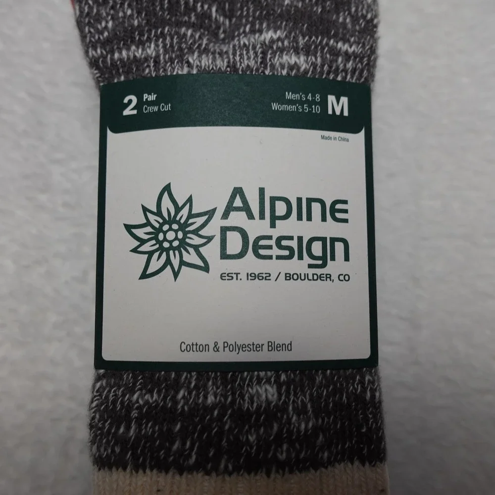 APCK OF 2 Alpine Design Ragg Hiker Socks Adult Medium Multicolor Crew Cut NEW